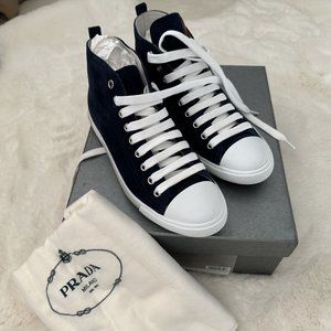 Prada Women's Dark Blue Suede High-Top Sneaker 3T5731 - BRAND NEW - Size 37